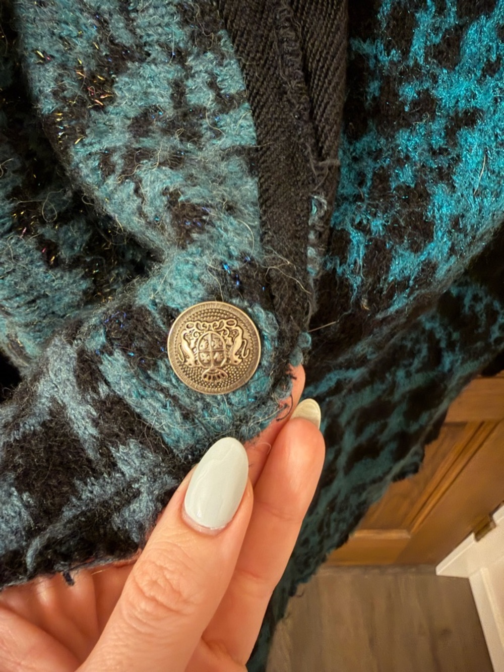 Free People Better Together Teal & Black Patterned Knit Blazer Jacket Medium - Picture 5 of 9